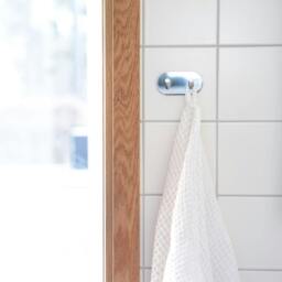 Rackhams Chrome Stainless Steel Double Towel Hook (96 x 48mm) Self Adhesive Bathroom Wall Mounted - thumbnail 3