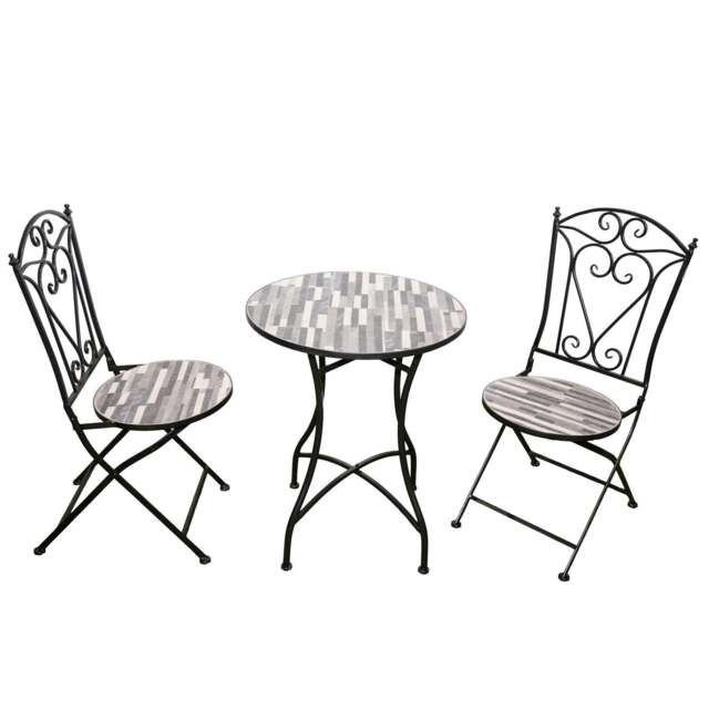Rackhams Cascade Mosaic Bistro Set 3 Piece Folding Chairs & Round Table Outdoor Garden Furniture for Balcony & Patio Dining - 3 Piece - image 1
