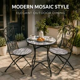Rackhams Cascade Mosaic Bistro Set 3 Piece Folding Chairs & Round Table Outdoor Garden Furniture for Balcony & Patio Dining - 3 Piece - thumbnail 6