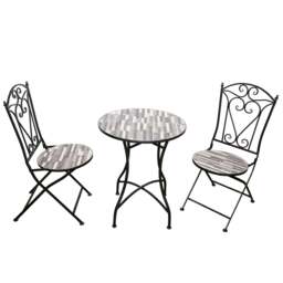 Rackhams Cascade Mosaic Bistro Set 3 Piece Folding Chairs & Round Table Outdoor Garden Furniture for Balcony & Patio Dining - 3 Piece - thumbnail 1