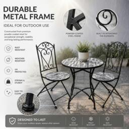 Rackhams Cascade Mosaic Bistro Set 3 Piece Folding Chairs & Round Table Outdoor Garden Furniture for Balcony & Patio Dining - 3 Piece - thumbnail 4