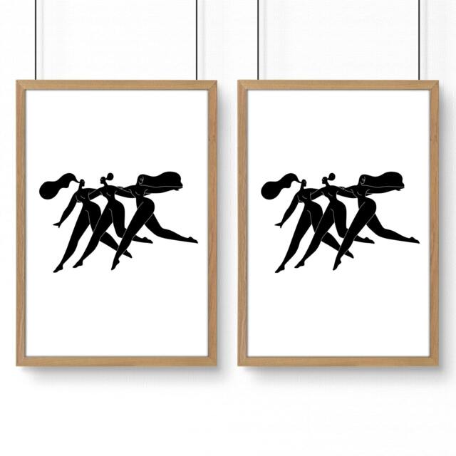 Rackhams Canvas Art For Bathrooms - Set of 2 Boho Women Wall art Prints - A4 8.27 x 11.69 in / 21 x 29.7 cm - Satin Photo paper 280 gsm - Oak Frame - image 1