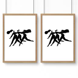 Rackhams Canvas Art For Bathrooms - Set of 2 Boho Women Wall art Prints - A4 8.27 x 11.69 in / 21 x 29.7 cm - Satin Photo paper 280 gsm - Oak Frame - thumbnail 1
