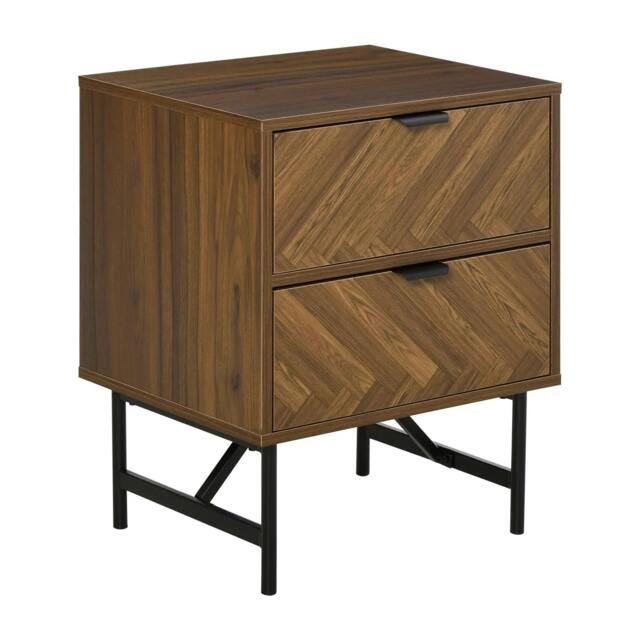 Rackhams Bedside Table with Two Drawers, Side Cabinet Storage Unit with Metal Handles, Organisation Furniture for Living Room, Bedroom, Walnut Brown - image 1