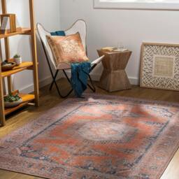 Rackhams Colin-Washable Orange Blue Brown Traditionnal Vintage Boho Rug - 80 x 220 cm - thumbnail 2