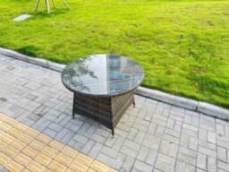 Rackhams 5-Piece PE Rattan Garden Furniture 4 Seater Garden Medium Round Table and Chairs for Patio Dark Grey Mixed - thumbnail 4