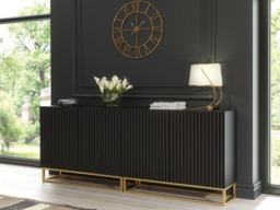 Rackhams Sophisticated Black Sideboard with Fluted Fronts & Gold Legs – 200cm Storage Unit - 200 cm - Black -  MDF/Chipboard - thumbnail 6