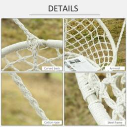 Rackhams Hanging Hammock Chair Cotton Rope Porch Swing with Metal Frame, Large Macrame Seat for Patio, Garden, Bedroom, Living Room, Cream White - thumbnail 6