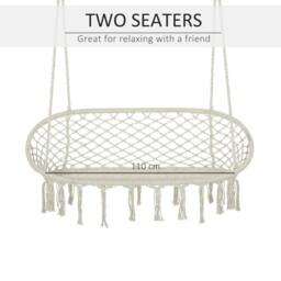 Rackhams Hanging Hammock Chair Cotton Rope Porch Swing with Metal Frame, Large Macrame Seat for Patio, Garden, Bedroom, Living Room, Cream White - thumbnail 5
