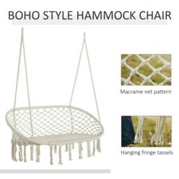 Rackhams Hanging Hammock Chair Cotton Rope Porch Swing with Metal Frame, Large Macrame Seat for Patio, Garden, Bedroom, Living Room, Cream White - thumbnail 4