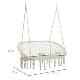 Rackhams Hanging Hammock Chair Cotton Rope Porch Swing with Metal Frame, Large Macrame Seat for Patio, Garden, Bedroom, Living Room, Cream White - thumbnail 3