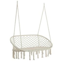 Rackhams Hanging Hammock Chair Cotton Rope Porch Swing with Metal Frame, Large Macrame Seat for Patio, Garden, Bedroom, Living Room, Cream White - thumbnail 1