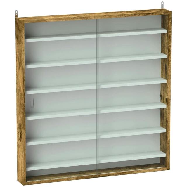 Rackhams Six Shelf Display Cabinet, with Glass Doors - Brown