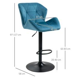 Rackhams Bar Stools Set Of 2, Luxurious Velvet-Touch Barstools with Metal Frame Footrest Round Base Triangle Indenting Moulded Seat, Blue - thumbnail 3