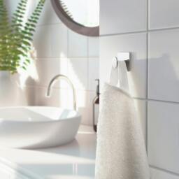 Rackhams Polished Stainless Steel Single Towel Hook (48 x 48mm) Self Adhesive Bathroom Wall Mounted - thumbnail 2