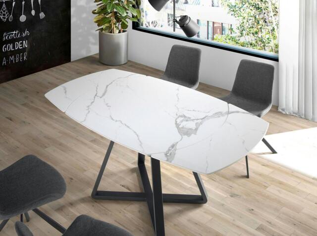 Rackhams Oval Barrel porcelain marble and black steel extending dining table 1096 - image 1