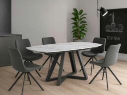 Rackhams Oval Barrel porcelain marble and black steel extending dining table 1096 - thumbnail 6