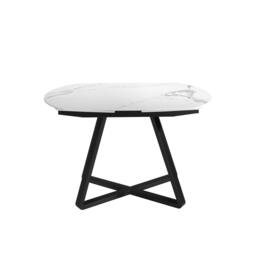 Rackhams Oval Barrel porcelain marble and black steel extending dining table 1096 - thumbnail 3