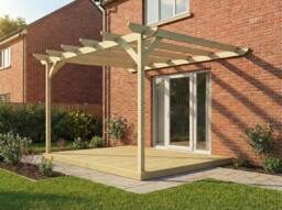 Rackhams Wall Mounted Pergola and Decking Kit Chamfered Design - Rustic Brown - 3.6m x 3.6m - thumbnail 3