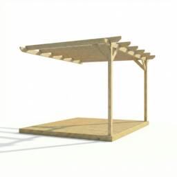Rackhams Wall Mounted Pergola and Decking Kit Chamfered Design - Rustic Brown - 3.6m x 3.6m - thumbnail 2
