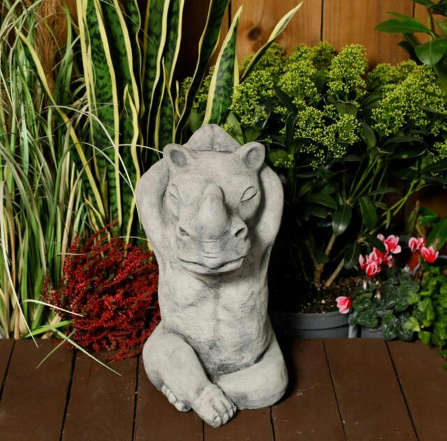 Rackhams Calm Large Cast Stone Yoga Rhino Garden Statue Animal Figurine - image 1