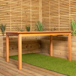 Rackhams Outdoor 6 Person Rectangular Wooden Garden Patio Dining Table Chairs with Black Parasol and Base Set - Outdoor Furniture Sets - thumbnail 5