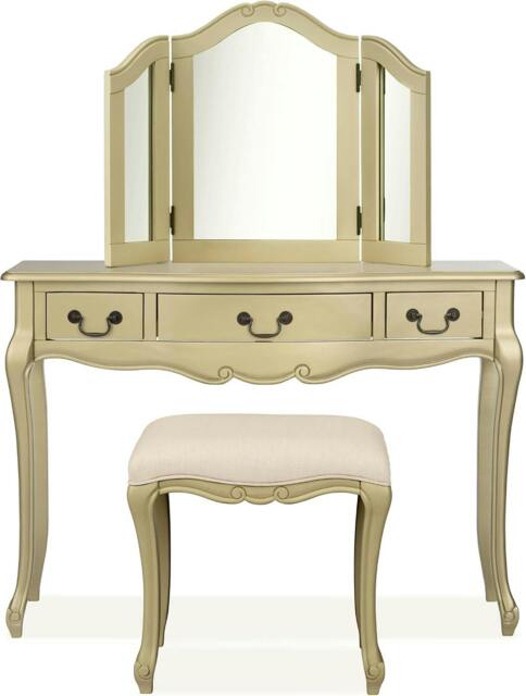 Rackhams Juliette Dressing Table Set with Table, Mirror and Stool. French Vanity Unit - Gold - image 1