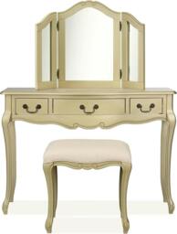 Rackhams Juliette Dressing Table Set with Table, Mirror and Stool. French Vanity Unit - Gold