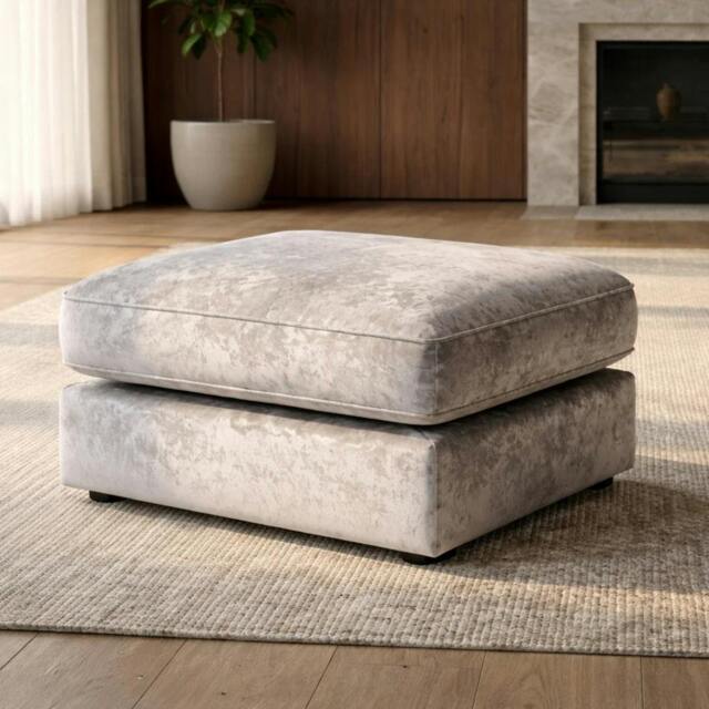 Rackhams Tova Living Room Furniture Range - Grey Crushed Velvet - Foot Stool - image 1