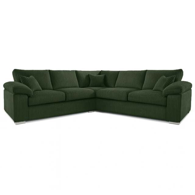 Rackhams Delta Full Jumbo Cord 5 Seater Corner Sofa - Green - image 1