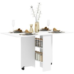Rackhams Mobile Drop Leaf Dining Table Folding Desk w/ 2 Wheels White - thumbnail 3