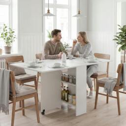 Rackhams Mobile Drop Leaf Dining Table Folding Desk w/ 2 Wheels White