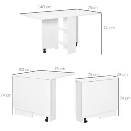 Rackhams Mobile Drop Leaf Dining Table Folding Desk w/ 2 Wheels White - thumbnail 4