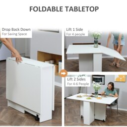 Rackhams Mobile Drop Leaf Dining Table Folding Desk w/ 2 Wheels White - thumbnail 5