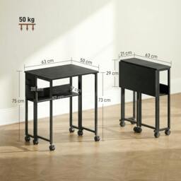 Rackhams 63 cm Foldable Computer Desk on Wheels for Small Spaces Black - 50 - MDF, Steel - 63 - thumbnail 3