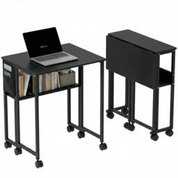 Rackhams 63 cm Foldable Computer Desk on Wheels for Small Spaces Black - 50 - MDF, Steel - 63 - thumbnail 2
