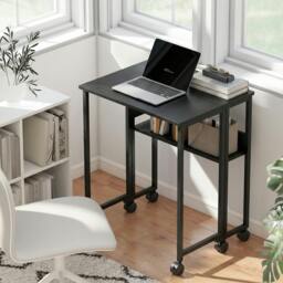 Rackhams 63 cm Foldable Computer Desk on Wheels for Small Spaces Black - 50 - MDF, Steel - 63 - thumbnail 1
