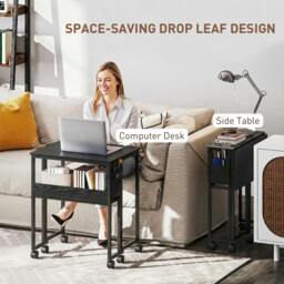 Rackhams 63 cm Foldable Computer Desk on Wheels for Small Spaces Black - 50 - MDF, Steel - 63 - thumbnail 4
