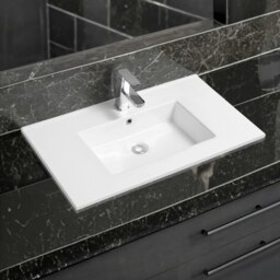 Rackhams 4012 Ceramic 81cm Thin-Edge Inset Basin with Rectangular Bowl - White - Ceramic - 81cm