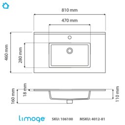 Rackhams 4012 Ceramic 81cm Thin-Edge Inset Basin with Rectangular Bowl - White - Ceramic - 81cm - thumbnail 3