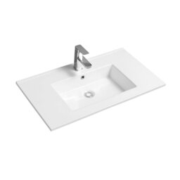Rackhams 4012 Ceramic 81cm Thin-Edge Inset Basin with Rectangular Bowl - White - Ceramic - 81cm - thumbnail 2