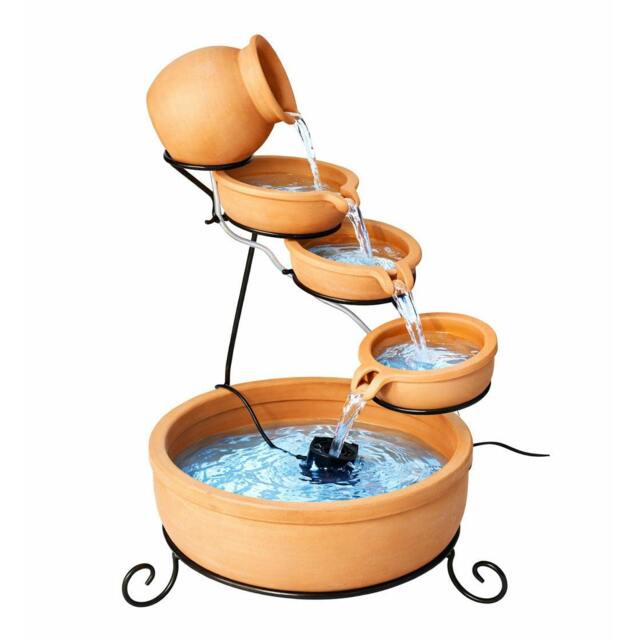 Rackhams Solar Powered Cascading Terracotta Water Feature – 4 Tier Garden Fountain with Battery Backup - image 1