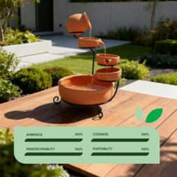 Rackhams Solar Powered Cascading Terracotta Water Feature – 4 Tier Garden Fountain with Battery Backup - thumbnail 6