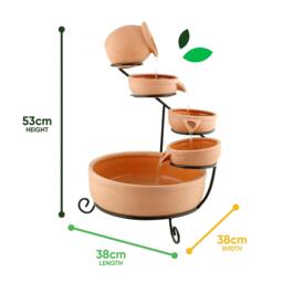 Rackhams Solar Powered Cascading Terracotta Water Feature – 4 Tier Garden Fountain with Battery Backup - thumbnail 2