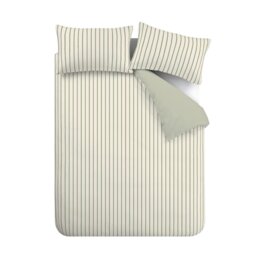 Rackhams Hampton Stripe 200 Thread Count Cotton Reversible Duvet Cover Set Green - Single - Green - thumbnail 6