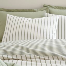Rackhams Hampton Stripe 200 Thread Count Cotton Reversible Duvet Cover Set Green - Single - Green - thumbnail 3