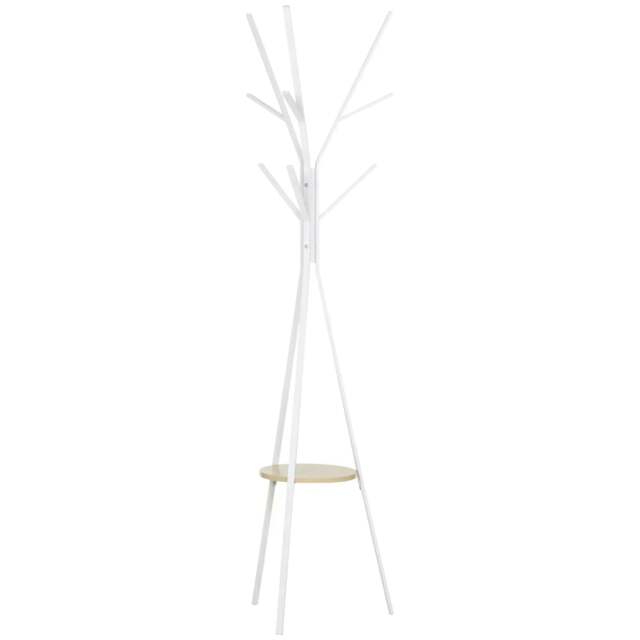 Rackhams Freestanding Metal Coat Rack Stand 9 Hooks Clothes Tree with 1 Shelf Hat Display Hall Tree Hanger Bag Umbrella Hanging Organiser White - image 1