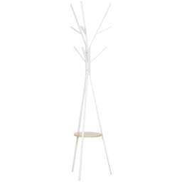 Rackhams Freestanding Metal Coat Rack Stand 9 Hooks Clothes Tree with 1 Shelf Hat Display Hall Tree Hanger Bag Umbrella Hanging Organiser White - thumbnail 1