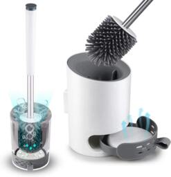 Rackhams Round White Toilet Brush & Holder With Silicone Head and Dry Pad - thumbnail 2
