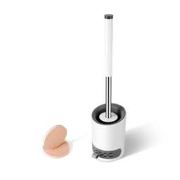 Rackhams Round White Toilet Brush & Holder With Silicone Head and Dry Pad - thumbnail 1